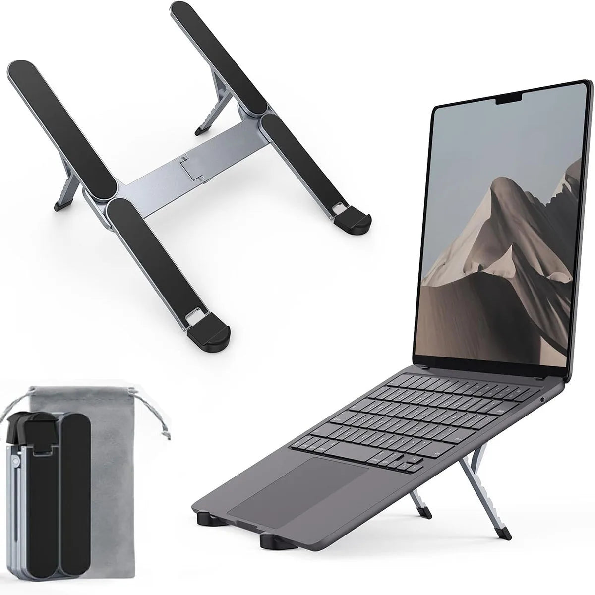 [Ultra Compact] Bi-Foldable Foldable & Portable Laptop Aluminum Stand for Desk, Lightweight Tablet Stand for Business Travel