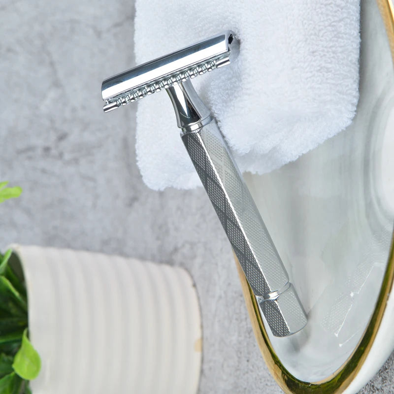 YAQI 12Mm Chrome Color Hexahedral Aluminum Handle Mens Shaving Safety Razor