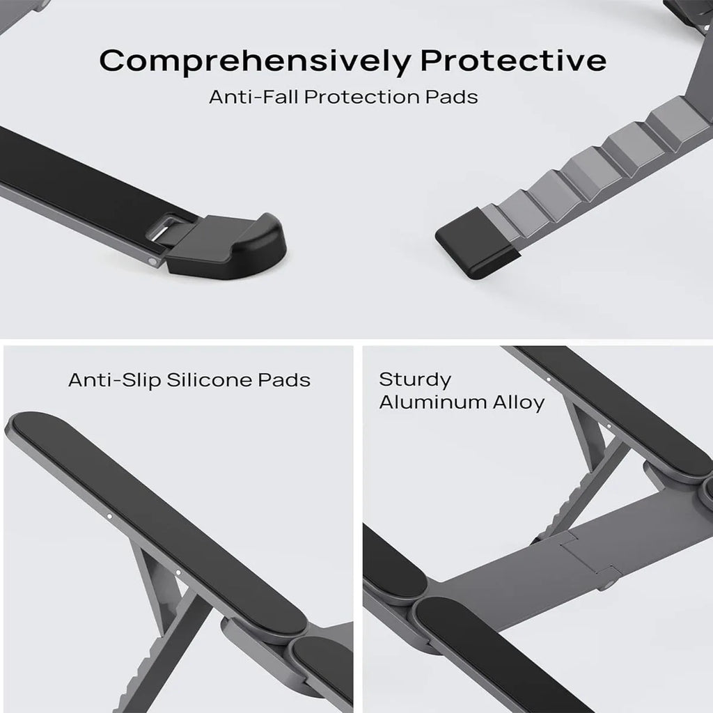[Ultra Compact] Bi-Foldable Foldable & Portable Laptop Aluminum Stand for Desk, Lightweight Tablet Stand for Business Travel