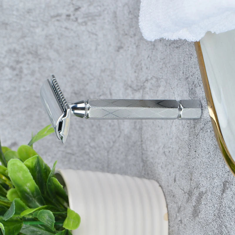 YAQI 12Mm Chrome Color Hexahedral Aluminum Handle Mens Shaving Safety Razor