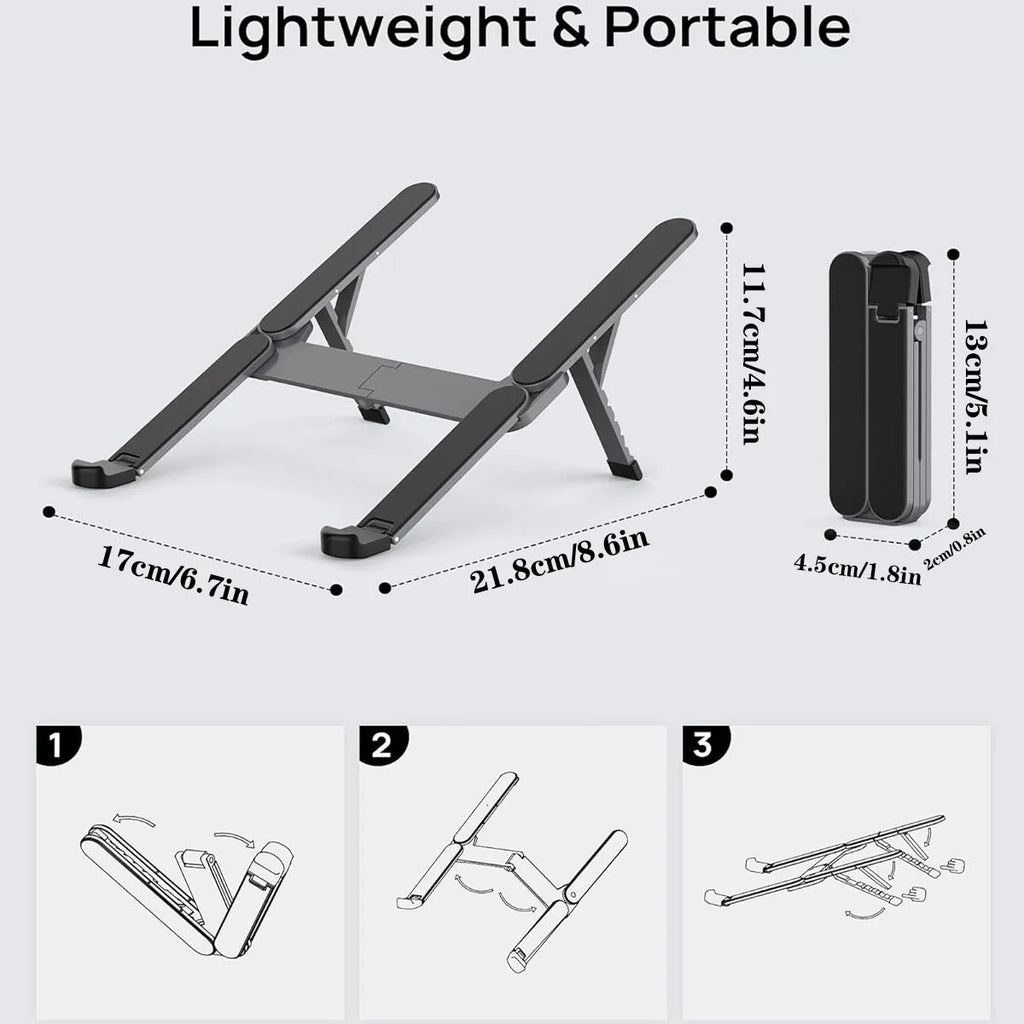 [Ultra Compact] Bi-Foldable Foldable & Portable Laptop Aluminum Stand for Desk, Lightweight Tablet Stand for Business Travel