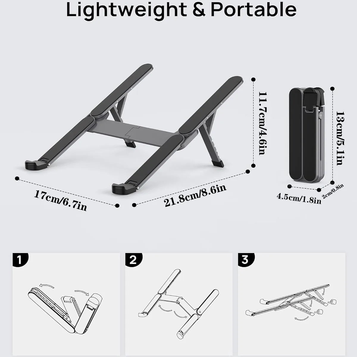 [Ultra Compact] Bi-Foldable Foldable & Portable Laptop Aluminum Stand for Desk, Lightweight Tablet Stand for Business Travel