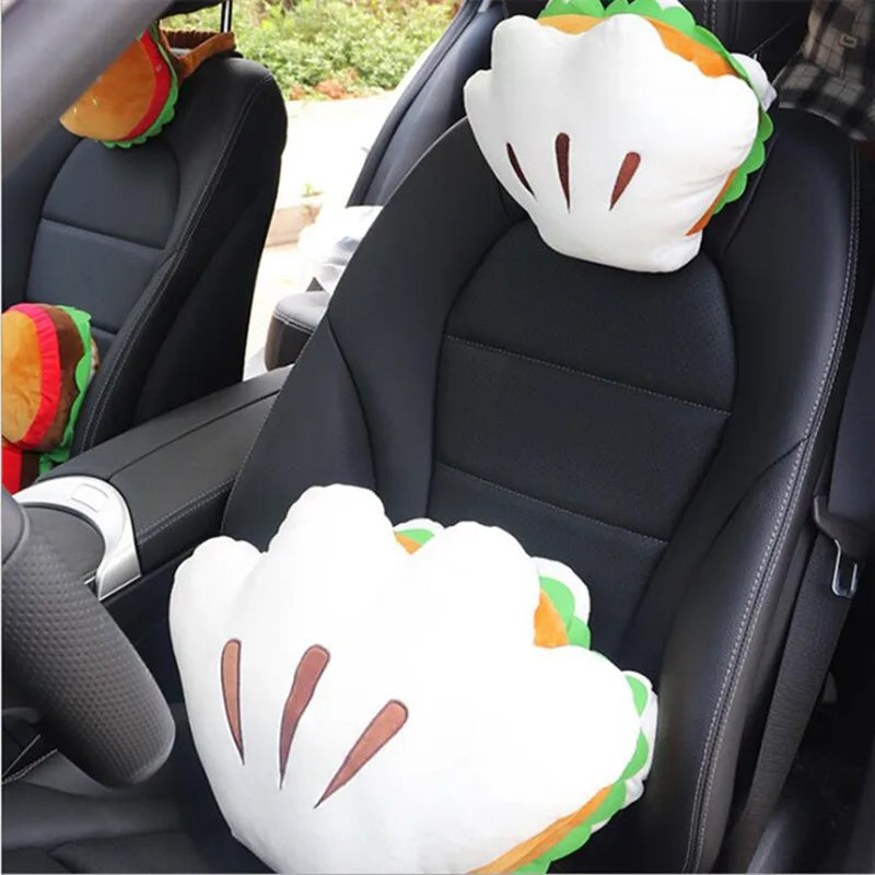 New Creative Cute Cartoon Seat Lumbar Cushion Pillow Cute Hamburger Headrest Waist Rest Pillow Car Interior Ornaments