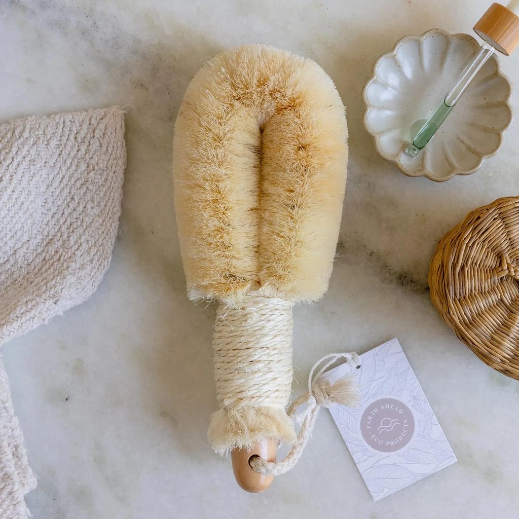 Exfoliating Dry Brush with Handle | Eco-Friendly, Vegan Dry Body Brush for Lymphatic Drainage before Shower