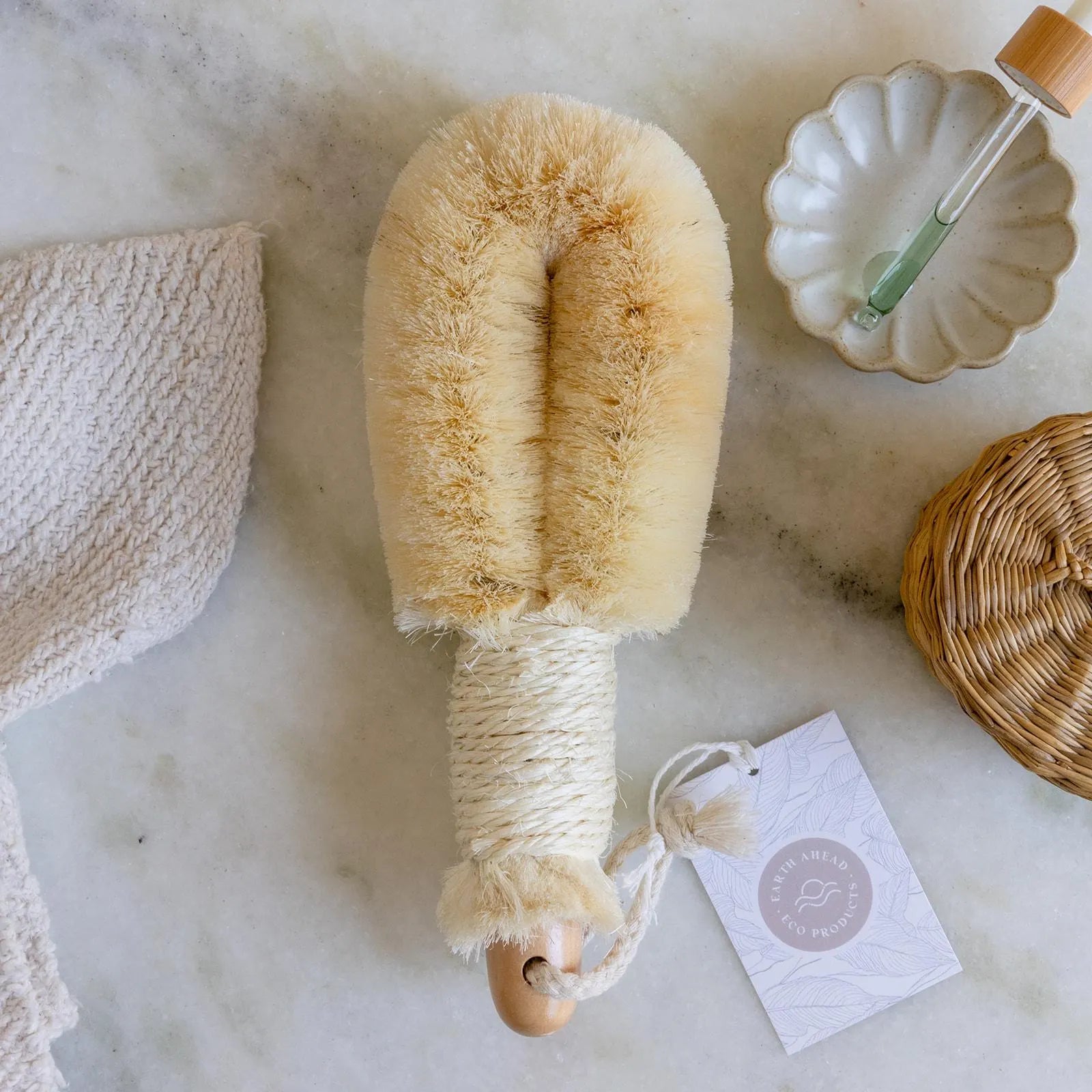 Exfoliating Dry Brush with Handle | Eco-Friendly, Vegan Dry Body Brush for Lymphatic Drainage before Shower