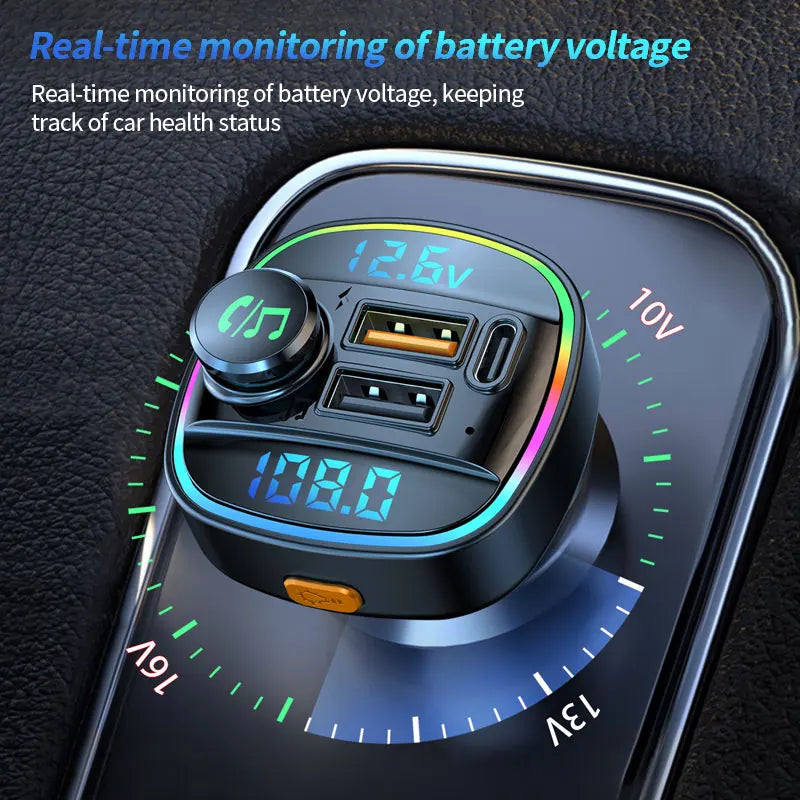 Bluetooth 5.0 FM Transmitter and Handsfree Car Radio Modulator with MP3 Player and 22.5W USB Quick Charge Adapter