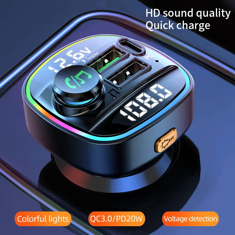 Bluetooth 5.0 FM Transmitter and Handsfree Car Radio Modulator with MP3 Player and 22.5W USB Quick Charge Adapter