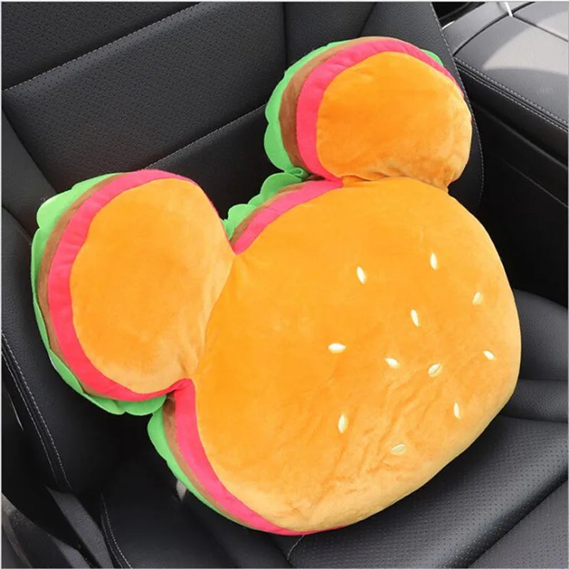 New Creative Cute Cartoon Seat Lumbar Cushion Pillow Cute Hamburger Headrest Waist Rest Pillow Car Interior Ornaments